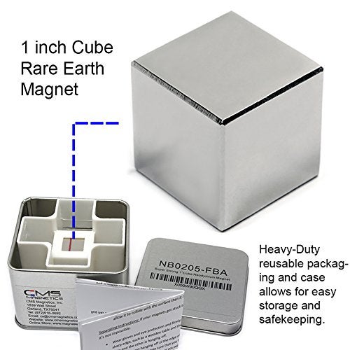 CMS Magnetics 1-Inch Neodymium Cube Magnet | Strong NdFeB Rare Earth Magnet with Triple Ni-Cu-Ni Coating | Durable & Powerful for Industrial, DIY & Educational Use, Safe Keeper Included - Image 3