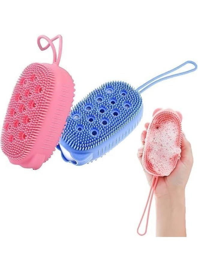 Food-Grade Soft Silicone Bath Brush & Body Scrubber – Dual Sided Loofah Alternative for Deep Cleansing, Gentle Exfoliating & Massage – Silicone Shower Brush for Women & Men – Lather Well, Ideal for Sensitive Skin - 2 Pack - Image 1