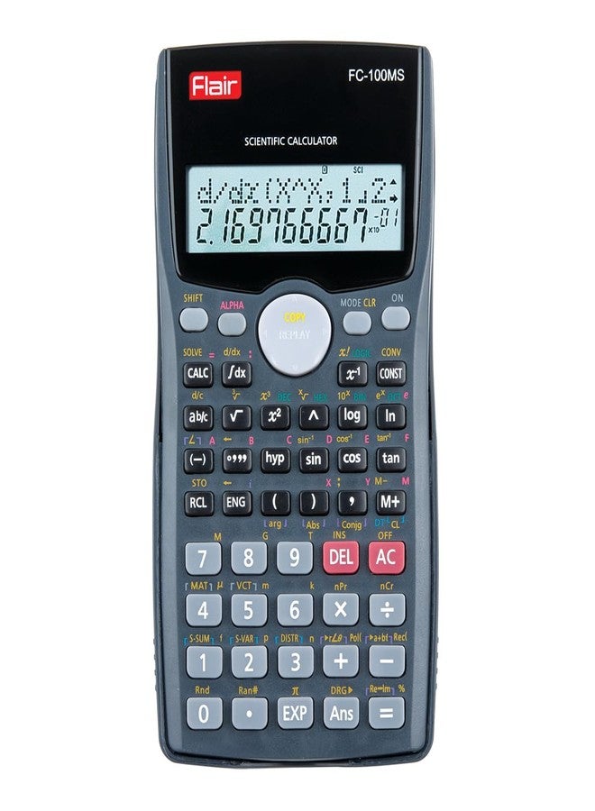 Flair FC-100MS Desktop Series Scientific Calculator | 300 Functions with 40 Scientific Calculations | Two Line Display | 10 + 2 Digits Calculator | for Student & Financial Work | Black, Pack of 1 - Image 1