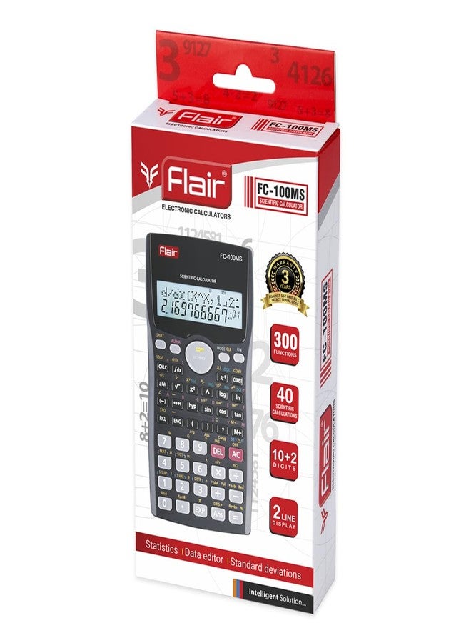 Flair FC-100MS Desktop Series Scientific Calculator | 300 Functions with 40 Scientific Calculations | Two Line Display | 10 + 2 Digits Calculator | for Student & Financial Work | Black, Pack of 1 - Image 5