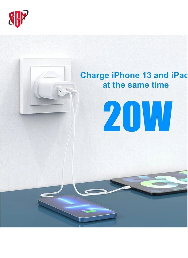 BGM - 20W USB C Fast Charger for Samsung Galaxy A13/ A14/ A51/M13; Xiaomi Redmi 10 2022/10 /10C 4G/ 10 Power; Google Pixel 7, Dual Port Type-C QC3.0 Wall Adapter - Image 1