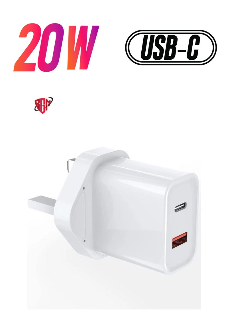 BGM - 20W USB C Fast Charger for Samsung Galaxy A13/ A14/ A51/M13; Xiaomi Redmi 10 2022/10 /10C 4G/ 10 Power; Google Pixel 7, Dual Port Type-C QC3.0 Wall Adapter - Image 1