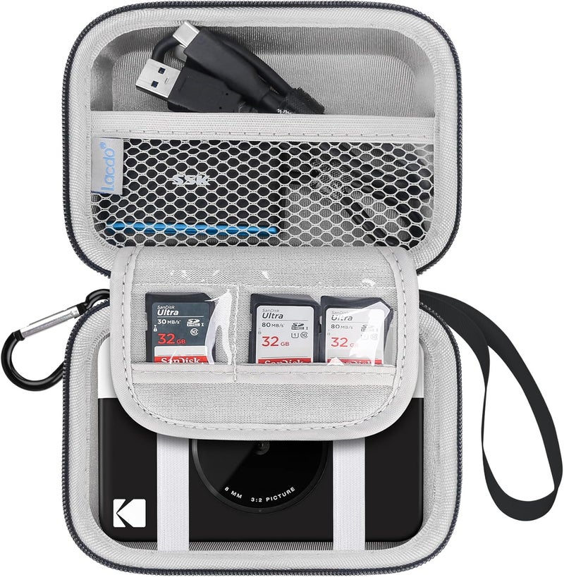 Lacdo Camera Carrying Case for KODAK Printomatic Full-Color Instant Print Digital Camera, Portable Instant Photo Printer Hard Travel Storage Bag, Mesh Bag Fits Batteries, USB Cable, SD Card, Gray - Image 1