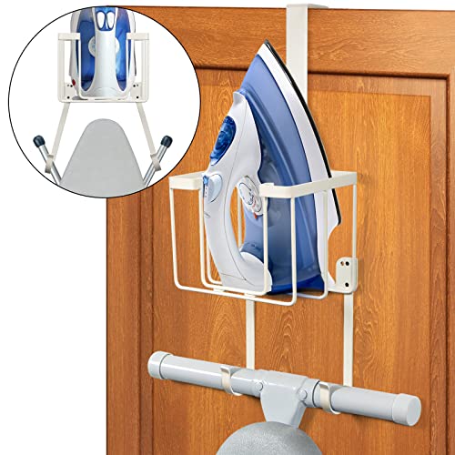 ORLESS Over The Door/Wall Mount Ironing Board Hanger, Laundry Room Iron and Ironing Caddy Board Storage Holder White - Image 2