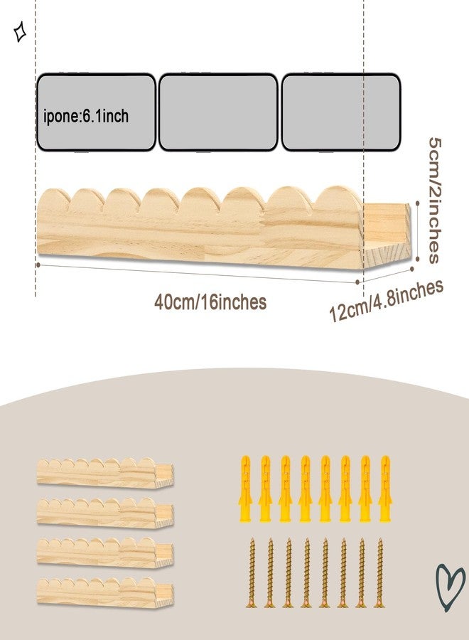 icnjdMopclean Scalloped Shelves for Nursery - Wall Book Shelves for Bedroom Kids, Nursery Bookshelf for Wall Set of 4, Floating Book Shelves Solid Wood,16 Inch, Natural - Image 5