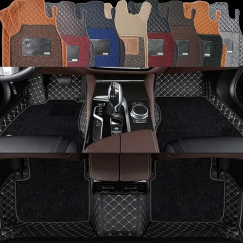 AutoClow Premium 7D Car Mat Full Set for Hyundai Aura (Model : 2020-2026) || Luxury Leather Dual-Stitch Full Set 7D Car Floor Mat || 100% Waterproof || Color : Black-Golden (Design-1) - Image 1