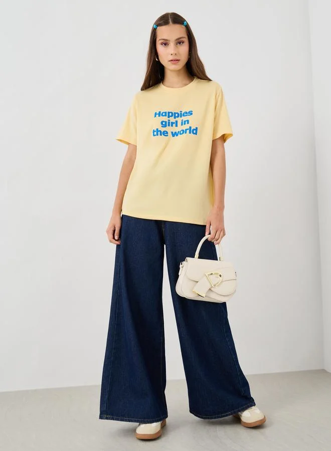 Styli Styli Slogan Print Round Neck Oversized T-Shirt