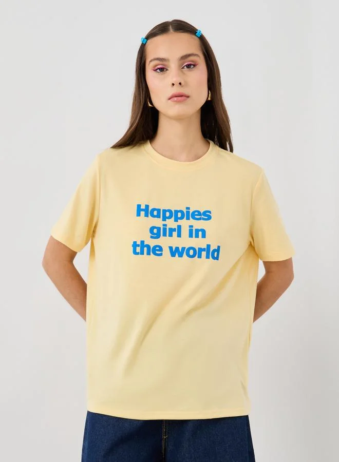 ستايلي Styli Slogan Print Round Neck Oversized T-Shirt