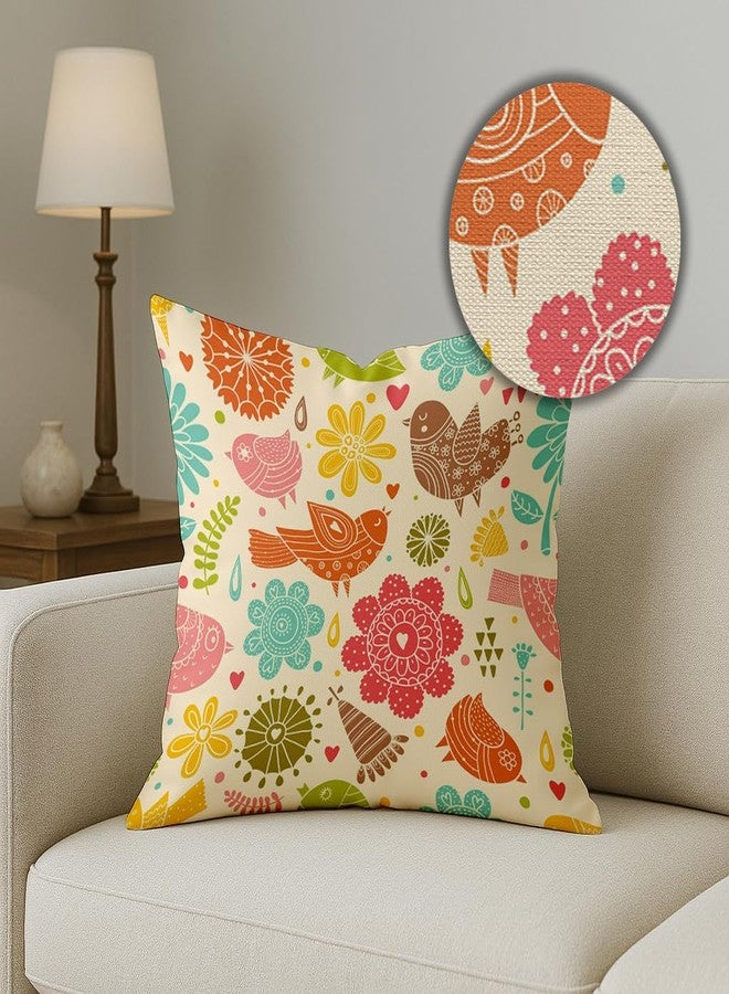 BRICK HOME Set of 5 Polycotton Printed Cushion Covers 16x16 Inches | Spring Floral & Bird Design | Multicolor Pastel on Beige | Soft Decorative Pillow Covers for Sofa, Couch & Living Room - Image 3