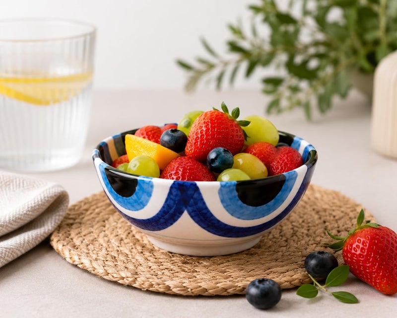 Handmade Ceramic Serving Bowl, Hand-Painted Blue Decorative Bowl, Artisan Pottery for Salad, Fruit, Snacks & Desserts, Made in Egypt, Available in Multiple Sizes (12.5x5 cm) - Image 3