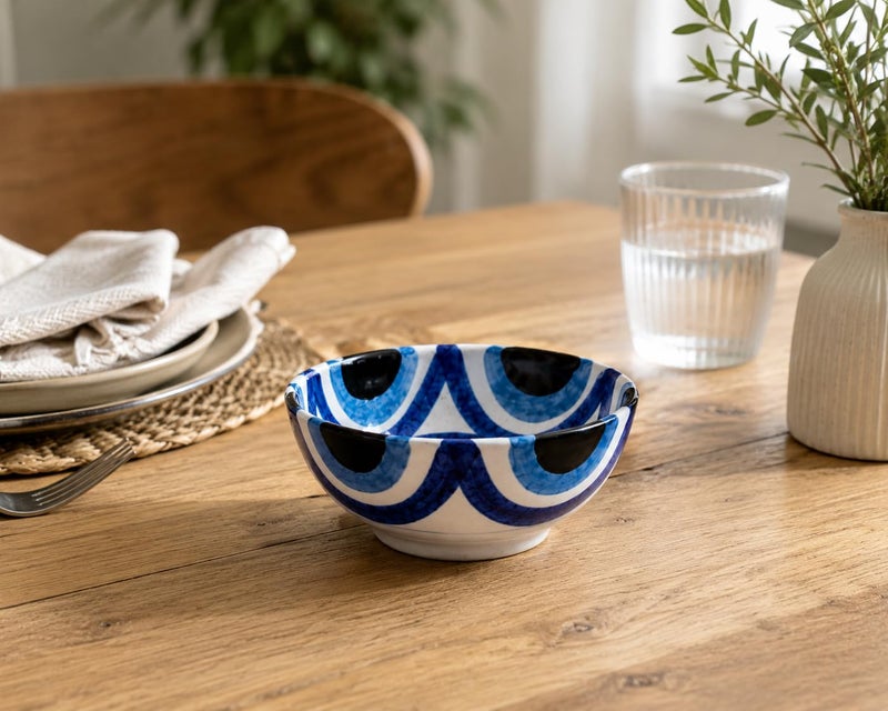 Handmade Ceramic Serving Bowl, Hand-Painted Blue Decorative Bowl, Artisan Pottery for Salad, Fruit, Snacks & Desserts, Made in Egypt, Available in Multiple Sizes (12.5x5 cm) - Image 2