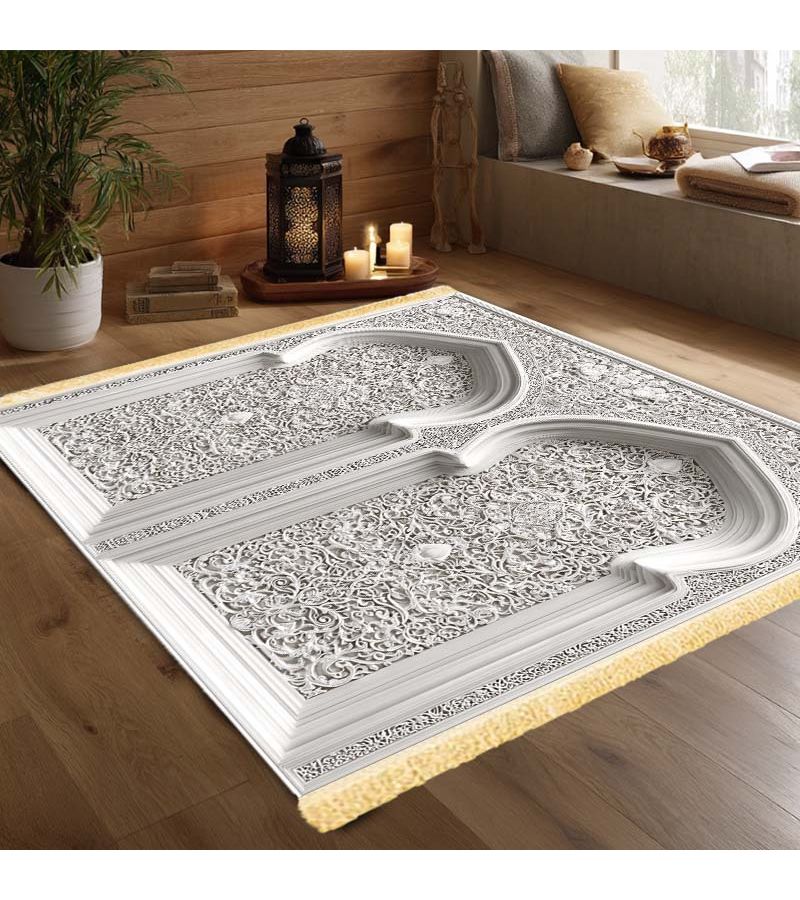 Luxurious Non Slip Foldable Prayer Mat With Tassels 180x110 cm For Family Travel And Home Use - Image 2