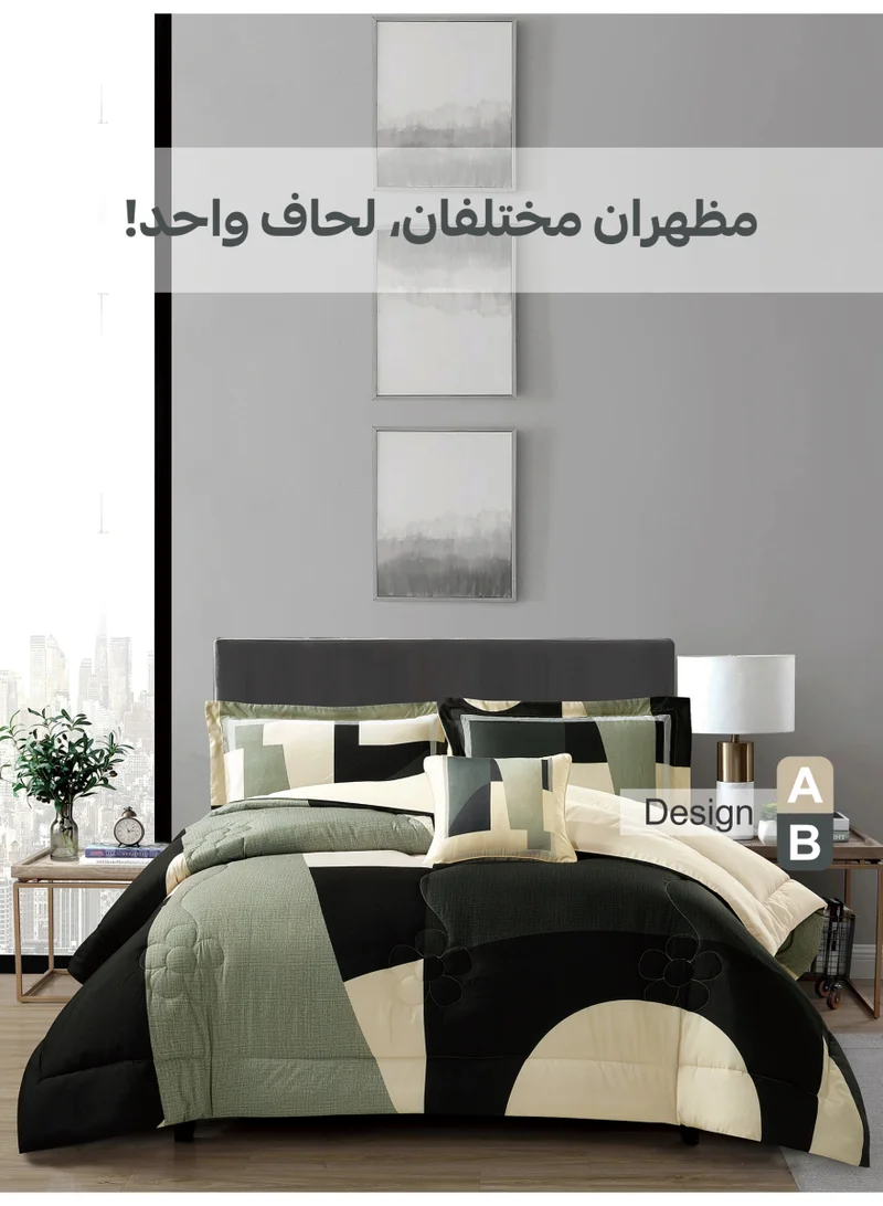 Donetella Bedding Comforter Set, King Size 250x230cm - 4-Pcs Digital Print Quilted Bed Set, Microfiber Fabric - 1 Comforter, 2 Pillow Shams,1 Cushion Cover.