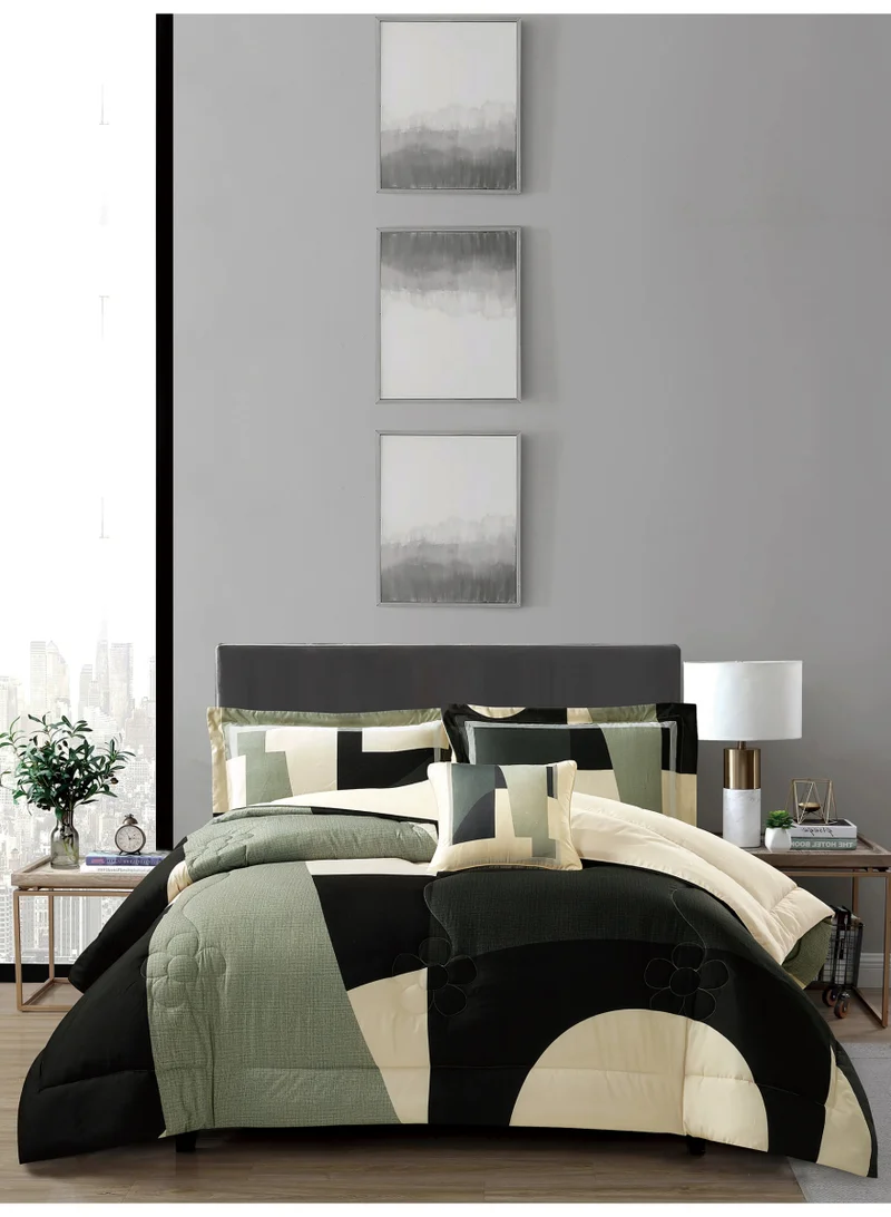 Donetella Bedding Comforter Set, King Size 250x230cm - 4-Pcs Digital Print Quilted Bed Set, Microfiber Fabric - 1 Comforter, 2 Pillow Shams,1 Cushion Cover.