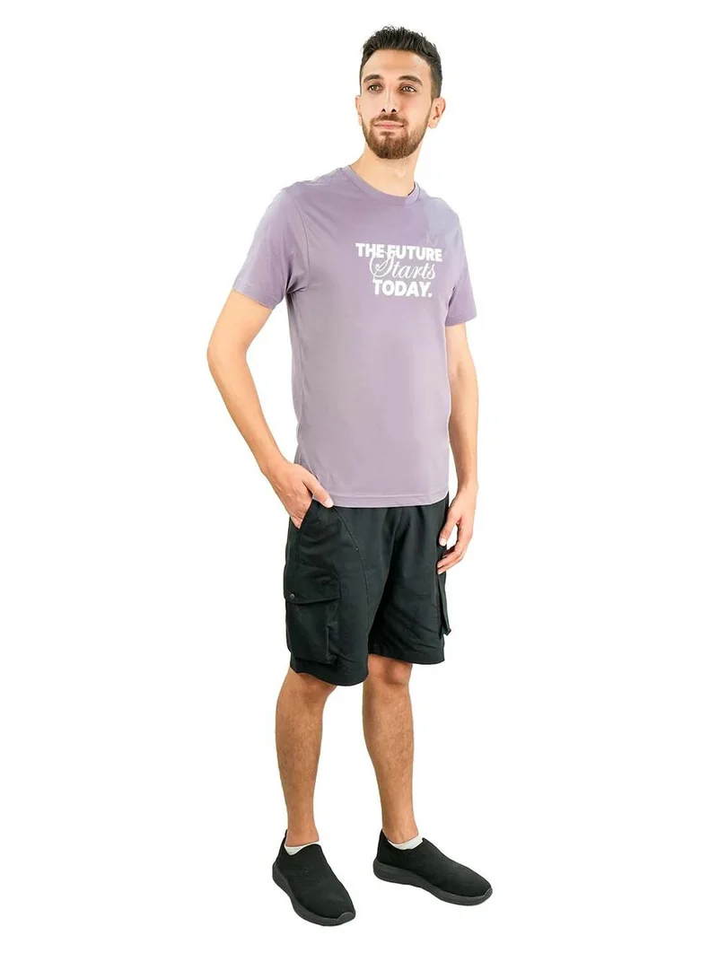 جيوردانو تيشيرت رجالي بقصة ضيقة مطبوع - قطن جيرسي، ياقة دائرية، أكمام قصيرة