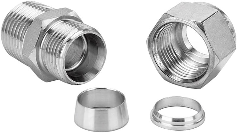 Pysrych 304 Stainless Steel Compression Fitting 4mm Tube OD x 1/4" NPT Male Coupler Straight Adapter Connect with Double Ferrules Pack of 2 - Image 4