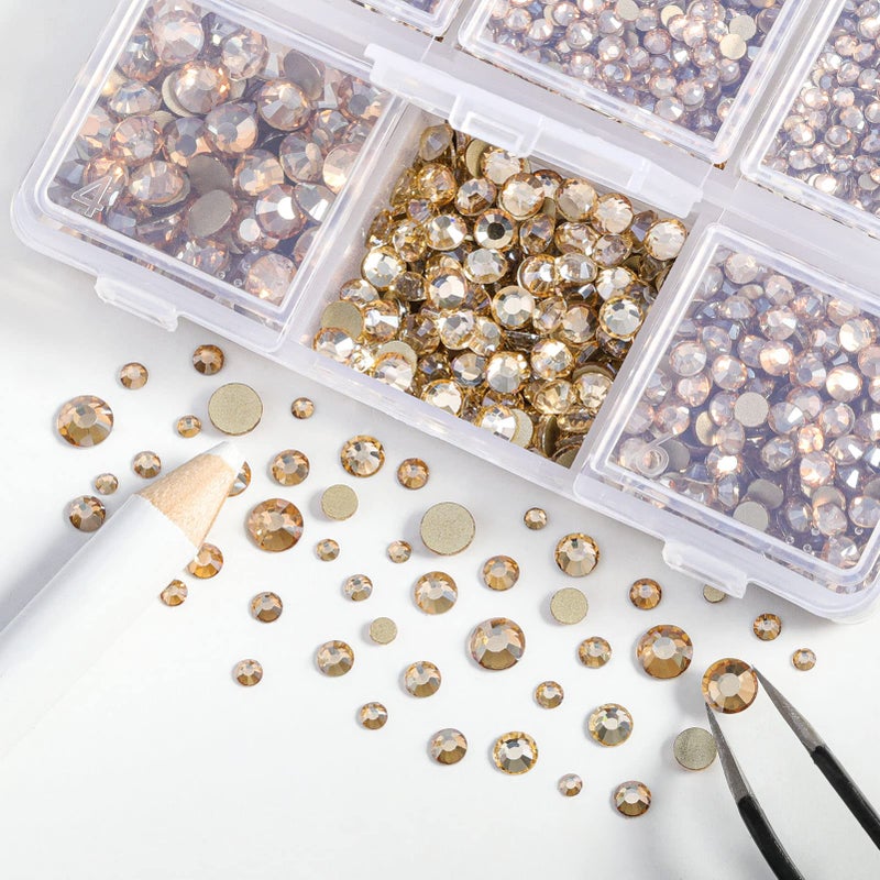 Beadsland 4300pcs Flatback Rhinestones,Gold Rhinestone Nail Gems Round Crystal Rhinestones for Crafts,Mixed 6 Sizes with Picking Tweezers and Wax Pencil Kit, SS6-SS20,Golden Shadow - Image 3