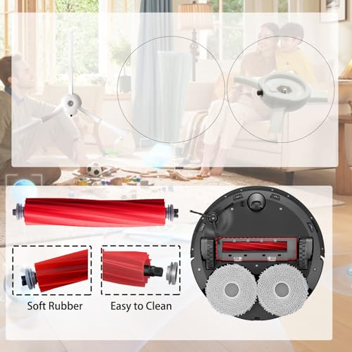 Rinakou Accessories Kit Compatible with Roborock Qrevo S/Qrevo Maxv/Qrevo S/Qrevo Plus Robtic Vacuum Cleaner,17 Spare Parts,1 Main Brush Roller,4 Side Brushe,4 Mop Pads,4 Dust Bags,4 Hepa Filters (White-17) - Image 3