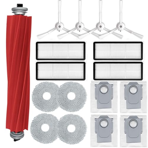 Rinakou Accessories Kit Compatible with Roborock Qrevo S/Qrevo Maxv/Qrevo S/Qrevo Plus Robtic Vacuum Cleaner,17 Spare Parts,1 Main Brush Roller,4 Side Brushe,4 Mop Pads,4 Dust Bags,4 Hepa Filters (White-17) - Image 1