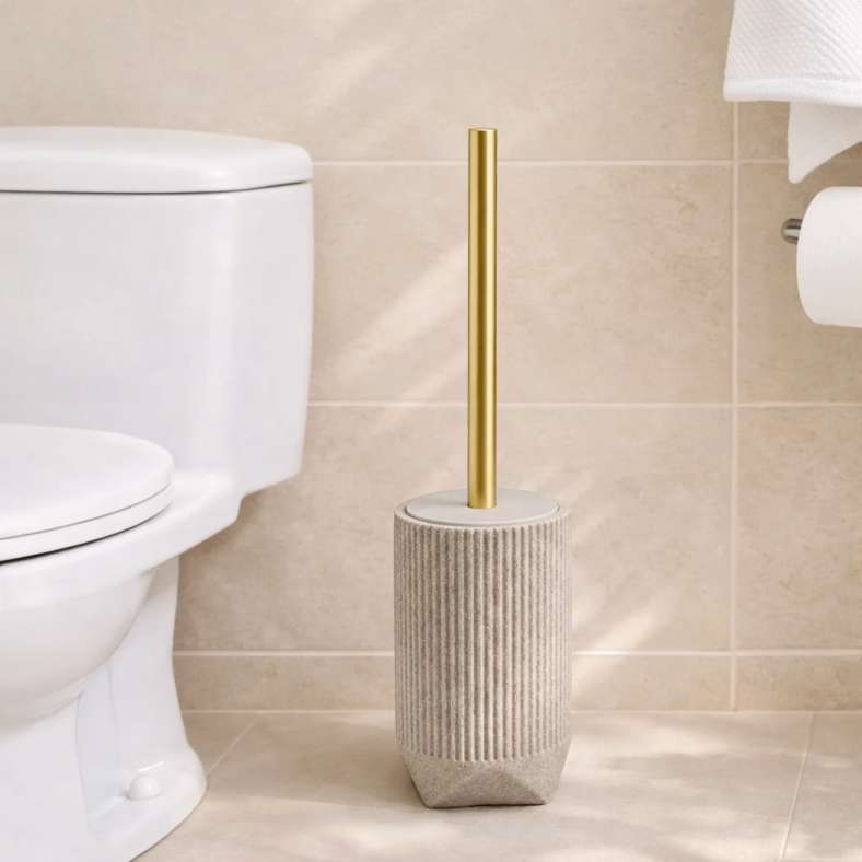 Pan Home Verona Polyresin Toilet Brush Holder 9.9x9.5x15.5cm - Beige - 211HEL9900813 - Image 1