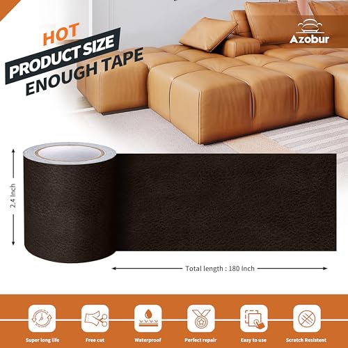 Azobur Azbour Leather Repair Tape Patch, 2.4''x15' Super Adhesive, Self-Adhesive Leather Patch for Restoration and Refurbishment of Sofas, Car Seats, Furniture, Vinyl Furniture, Chairs. （Black Brown） - Image 2