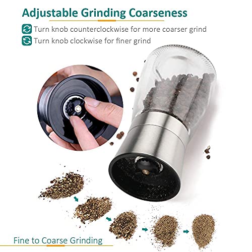 Elvana Beautiful Stainless Steel Salt & Pepper Grinders Refillable Set - Two 5 oz Salt/Spice Shakers with Adjustable Coarse Mills - Easy Clean Ceramic Grinders - Image 2