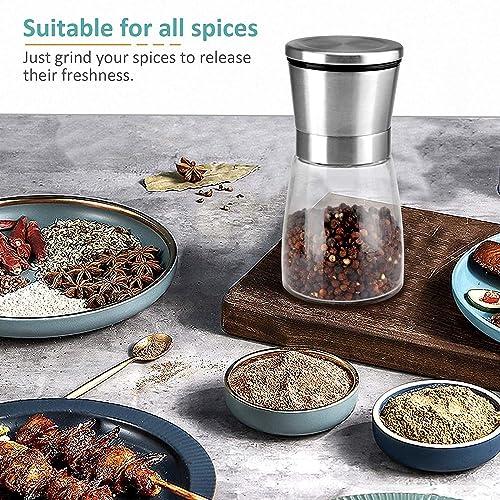 Elvana Beautiful Stainless Steel Salt & Pepper Grinders Refillable Set - Two 5 oz Salt/Spice Shakers with Adjustable Coarse Mills - Easy Clean Ceramic Grinders - Image 3
