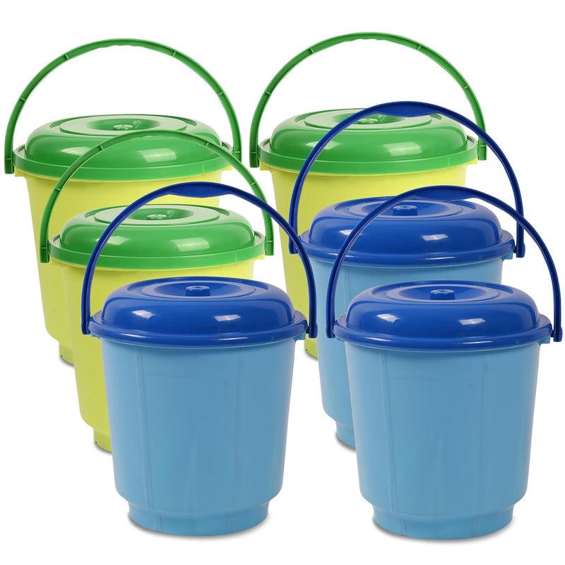 Kuber Industries Pack of 6 Bucket 18 Liter Bucket for Bathroom Balti for Bathroom Plastic Bucket for Daily Use Bathroom Bucket with Lid Handle Water Storage Bucket Green Blue - Image 1