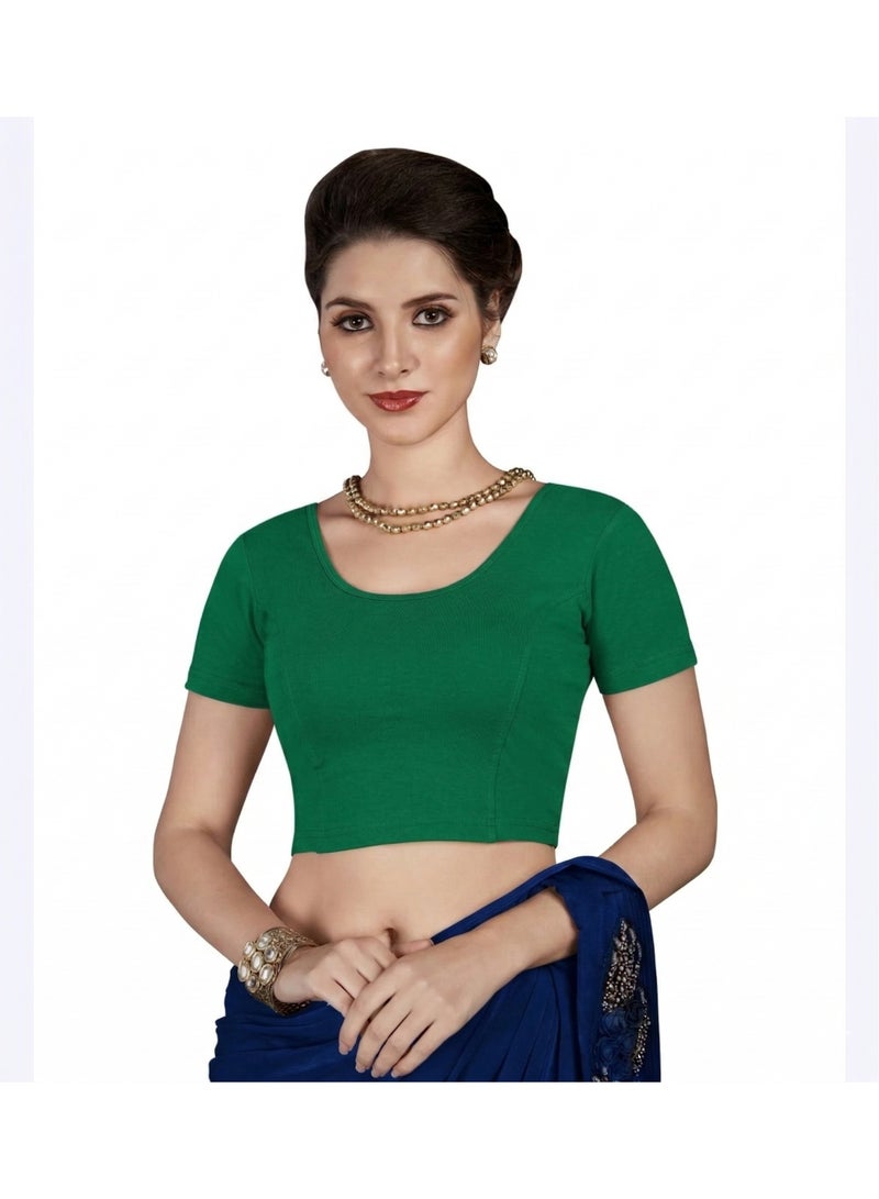 Premium Stretch Cotton Saree Blouse – Ready-to-Wear, Pull-On Style (Fits Sizes M & L)