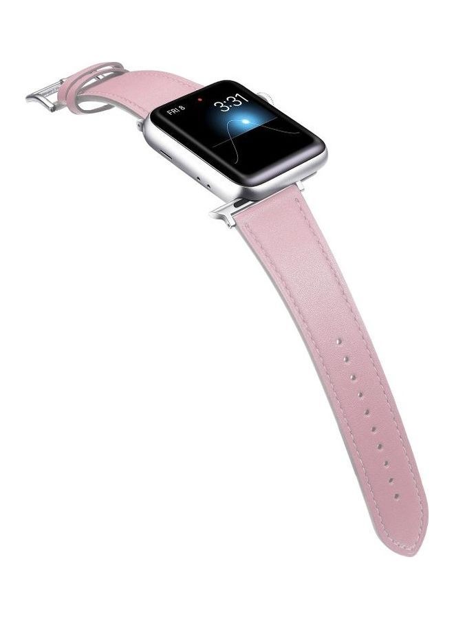 NIBEMINENT Small Waist Leather Replacement Strap Watchband For Apple Watch Series 7/6/SE/5/4/3/2/1 42/44/45mm Pink  - Image 4