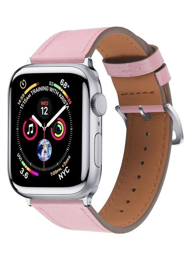 NIBEMINENT Small Waist Leather Replacement Strap Watchband For Apple Watch Series 7/6/SE/5/4/3/2/1 42/44/45mm Pink  - Image 2