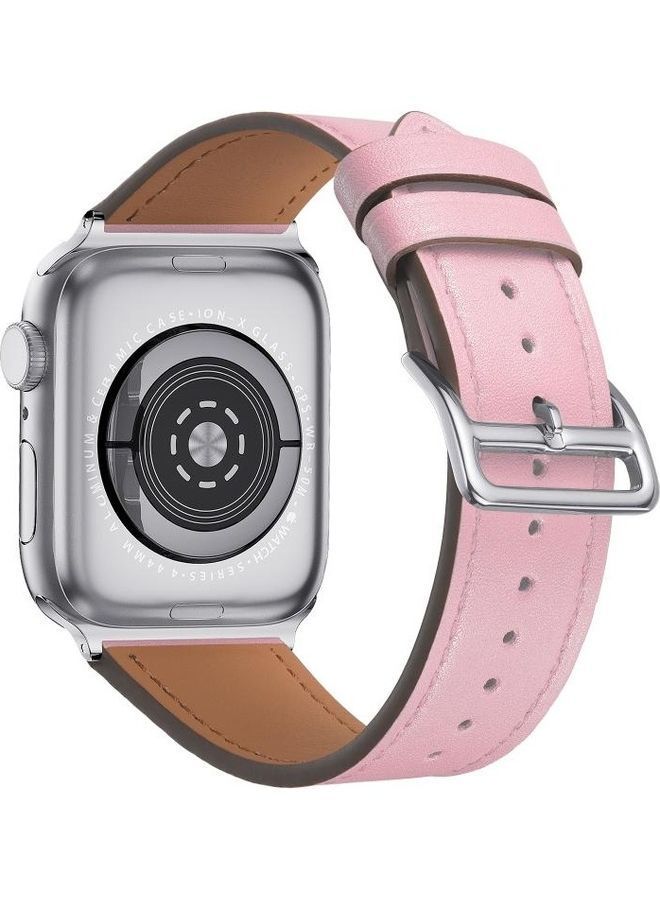 NIBEMINENT Small Waist Leather Replacement Strap Watchband For Apple Watch Series 7/6/SE/5/4/3/2/1 42/44/45mm Pink  - Image 3