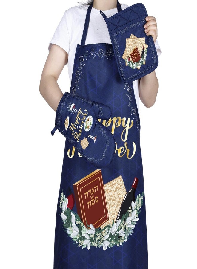 Funnysoft 5 Pcs Passover Hostess Present Passover Apron Pot Holder Oven Mitts Kitchen Towels Set Passover Kitchen Accessories Passover Cooking Gift for Women Men - Image 5