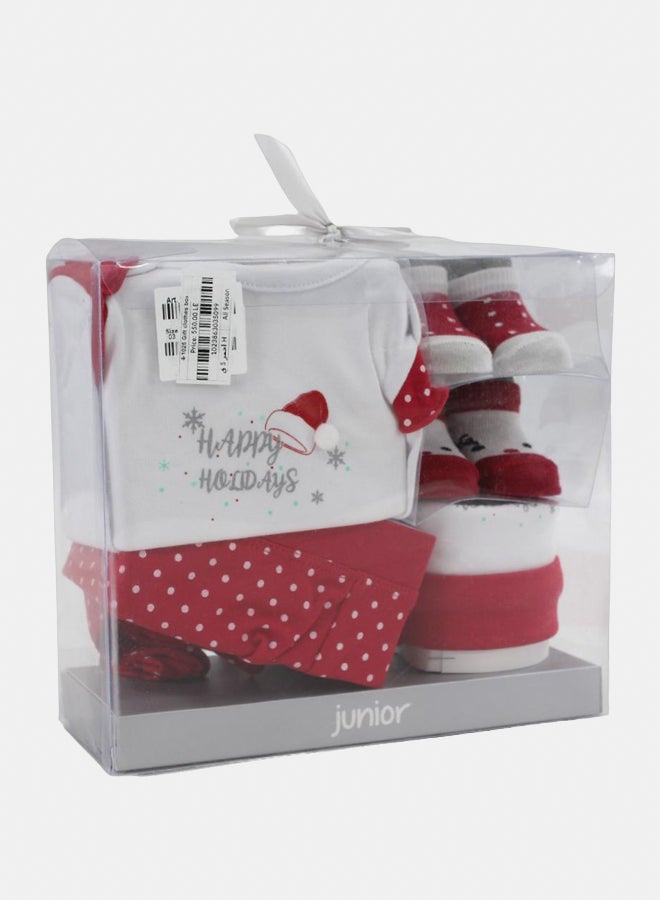 جونيور بوكس هدايا قطن بيبي للاطفال – أحمر “هابي هوليدايز” (٥ قطع) - Image 1