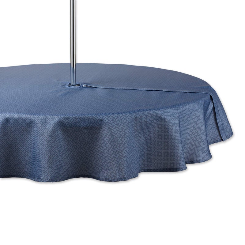 DII IndoorOutdoor Tabletop Collection Umbrella Hole with Zipper Machine Washable Tonal Lattice Tablecloth 60 Round French Blue