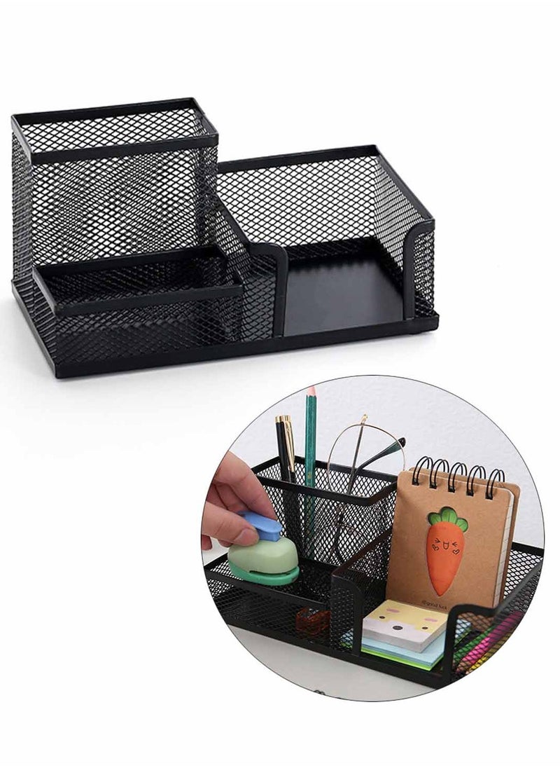 Generic 3 Compartment Desk Organizer Mesh Desktop Pen Storage Holders, Black  - Image 1