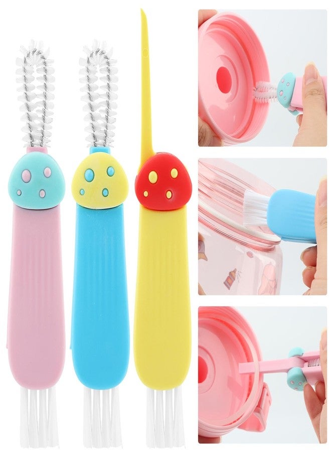 EMVANV 3 in 1 Multifunctional Lid Gap Cleaning Brush Set - Cup, Bottle, Sport Water Bottle (Pink, Yellow, Blue) - Image 1