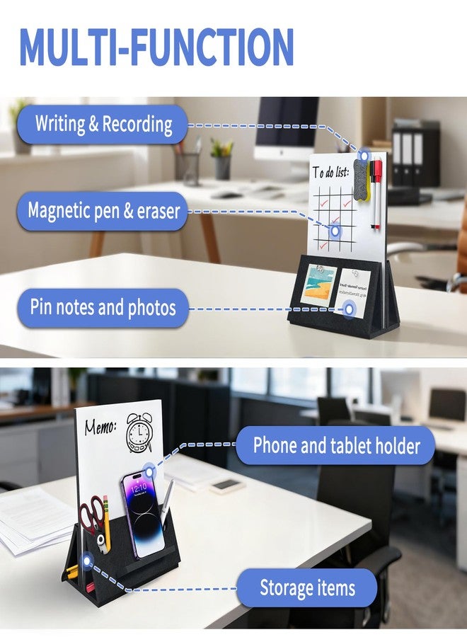 BXI Felt Small Desktop Whiteboard Combo- 8 x 10 Inches Double-Sided Magnetic Dry Erase Board, Portable Reusable Desk Notepad with Stand, Versatile Writing Sticky Note Board for Office Home School - Image 3