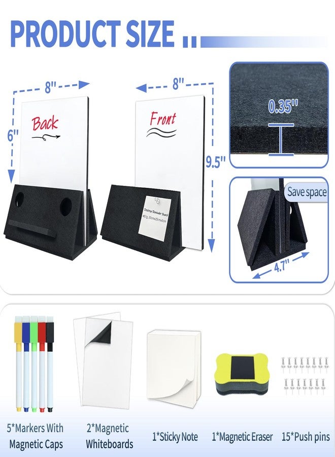 BXI Felt Small Desktop Whiteboard Combo- 8 x 10 Inches Double-Sided Magnetic Dry Erase Board, Portable Reusable Desk Notepad with Stand, Versatile Writing Sticky Note Board for Office Home School - Image 2