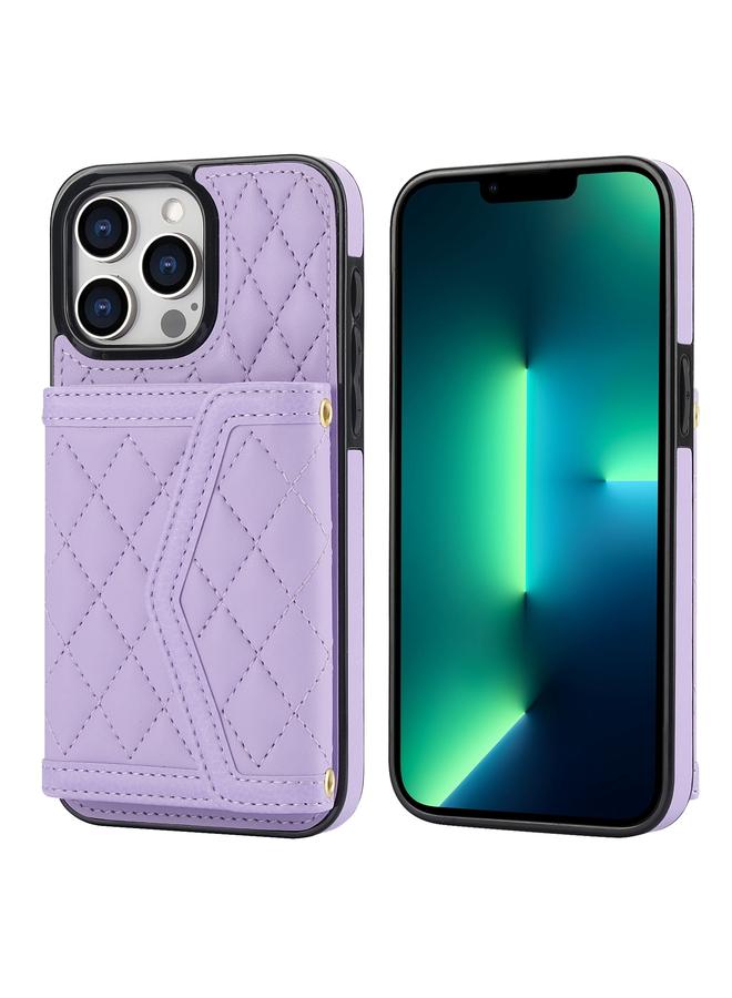Zaboon Case For iPhone 13 Pro Max Splicing Rhombic Texture Card Bag Phone Case with Long Lanyard - Image 1