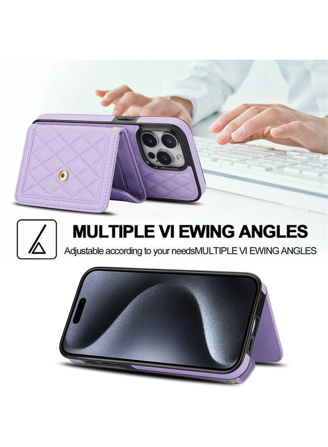 Zaboon Case For iPhone 13 Pro Max Splicing Rhombic Texture Card Bag Phone Case with Long Lanyard - Image 4