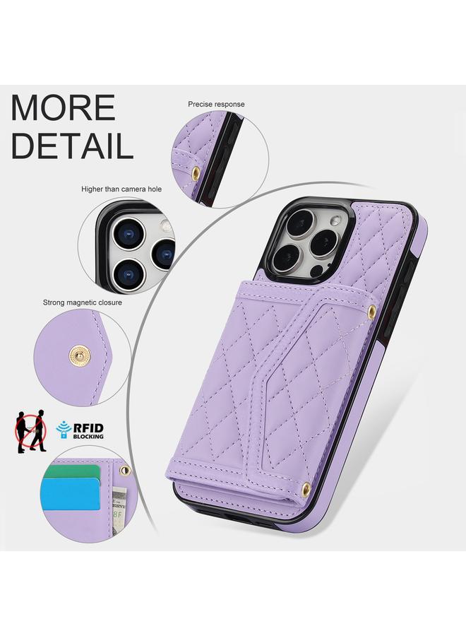 Zaboon Case For iPhone 13 Pro Max Splicing Rhombic Texture Card Bag Phone Case with Long Lanyard - Image 3
