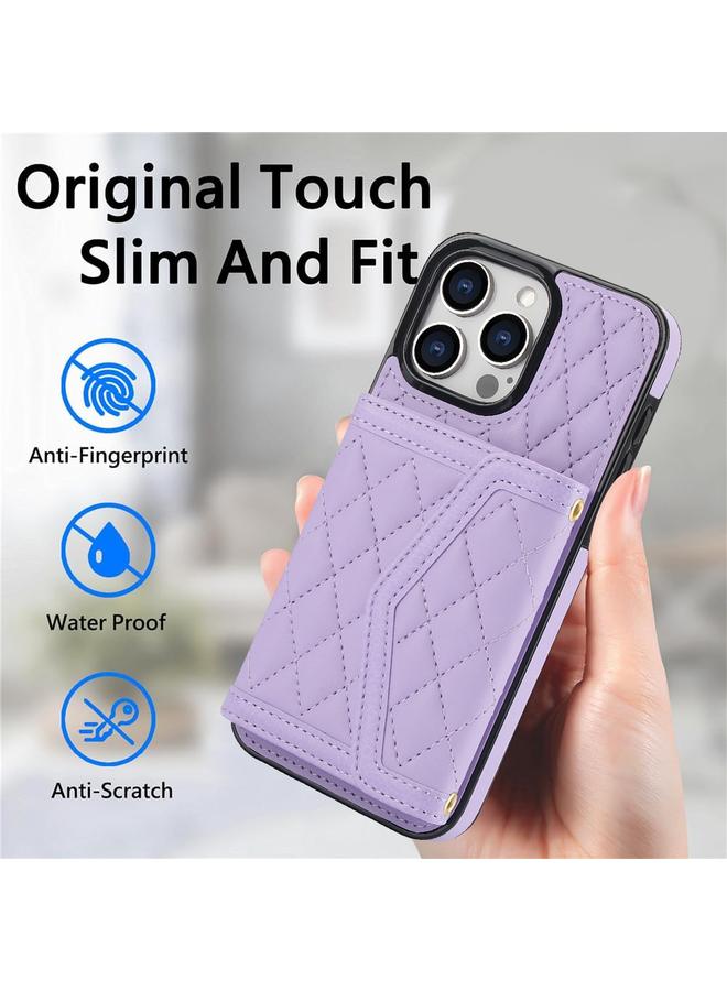 Zaboon Case For iPhone 13 Pro Max Splicing Rhombic Texture Card Bag Phone Case with Long Lanyard - Image 2