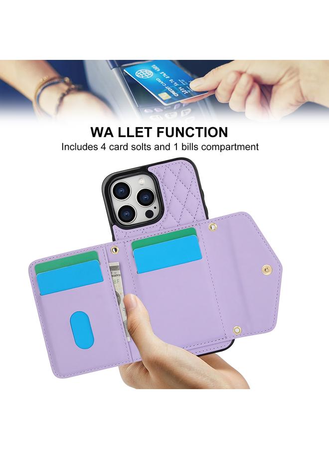 Zaboon Case For iPhone 13 Pro Max Splicing Rhombic Texture Card Bag Phone Case with Long Lanyard - Image 5