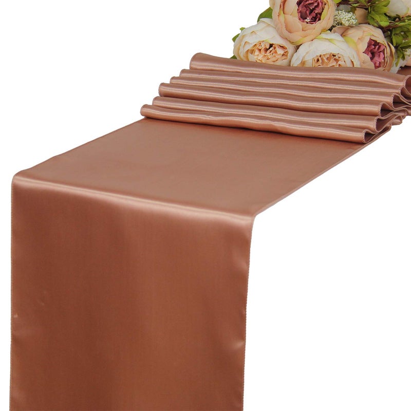 WELMATCH Rose Gold Satin Table Runners 5 pcs Wedding Banquet Party Event Decoration Table Runners (Rose Gold  5) - Image 1