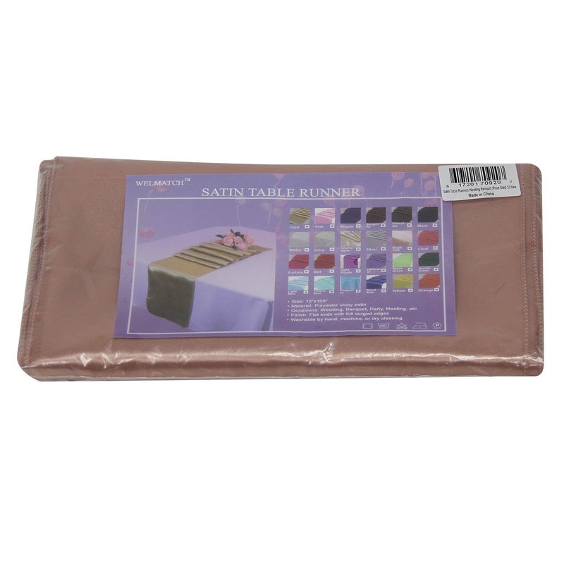 WELMATCH Rose Gold Satin Table Runners 5 pcs Wedding Banquet Party Event Decoration Table Runners (Rose Gold  5) - Image 4
