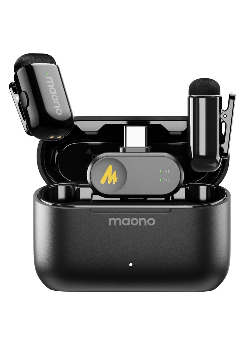 ماونو ميكروفون لافالير لاسلكي صغير Wave T1 لأجهزة iPhone 16 15 Android Tablet PC مع قابس USB-C وإلغاء الضوضاء وفلتر صوت AI ومدة استخدام 30 ساعة مع حافظة شحن لتسجيل الفيديو TikTok YouTube - Image 1
