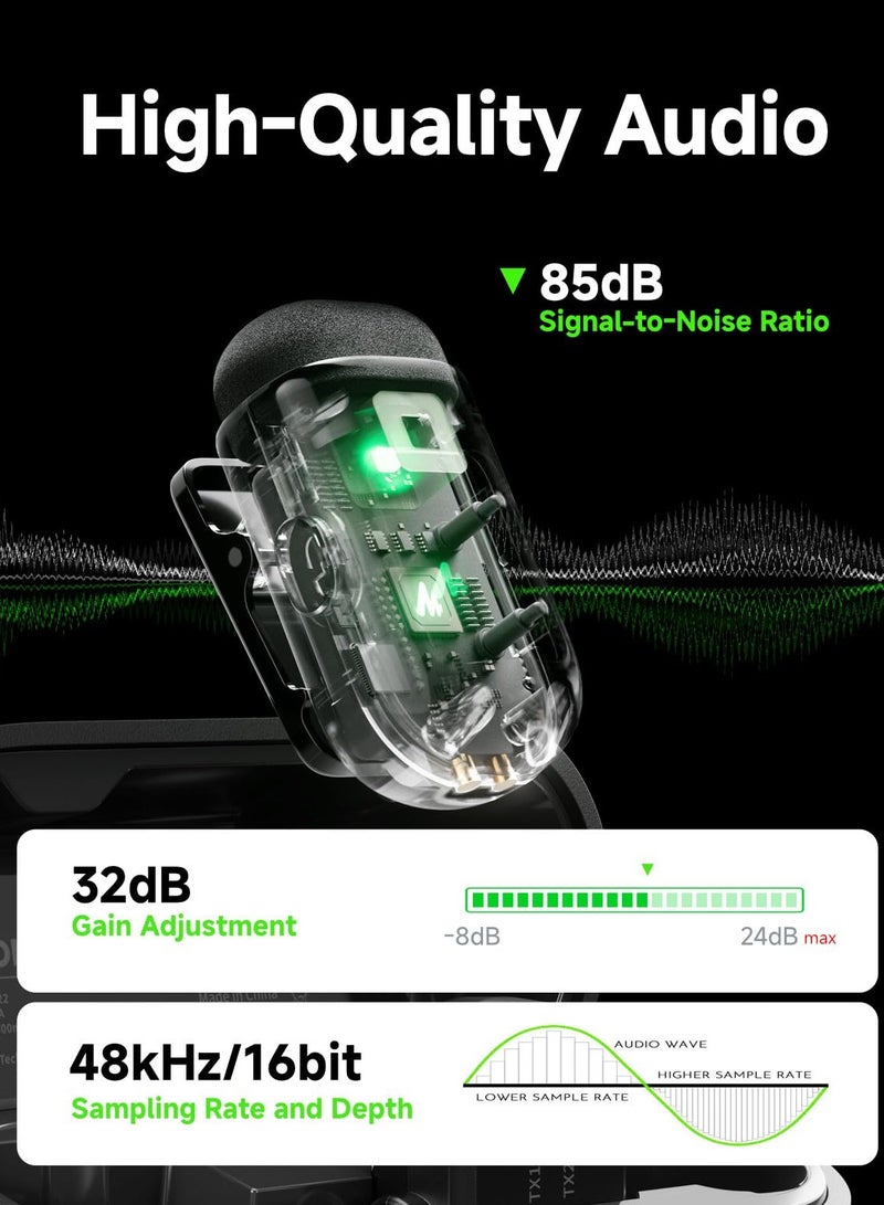 ماونو ميكروفون لافالير لاسلكي صغير Wave T1 لأجهزة iPhone 16 15 Android Tablet PC مع قابس USB-C وإلغاء الضوضاء وفلتر صوت AI ومدة استخدام 30 ساعة مع حافظة شحن لتسجيل الفيديو TikTok YouTube - Image 5