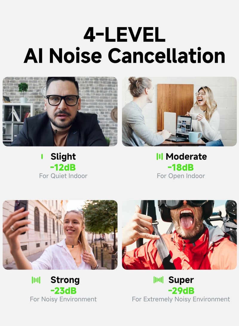 ماونو ميكروفون لافالير لاسلكي صغير Wave T1 لأجهزة iPhone 16 15 Android Tablet PC مع قابس USB-C وإلغاء الضوضاء وفلتر صوت AI ومدة استخدام 30 ساعة مع حافظة شحن لتسجيل الفيديو TikTok YouTube - Image 4