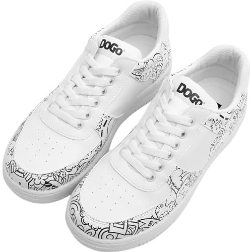 DOGO White Sneakers for Women - Handmade Women's Fashion Sneakers, Vegan Leather and Unique Design Dice Sneakers Bon Voyage Design, Size 8 - Image 2